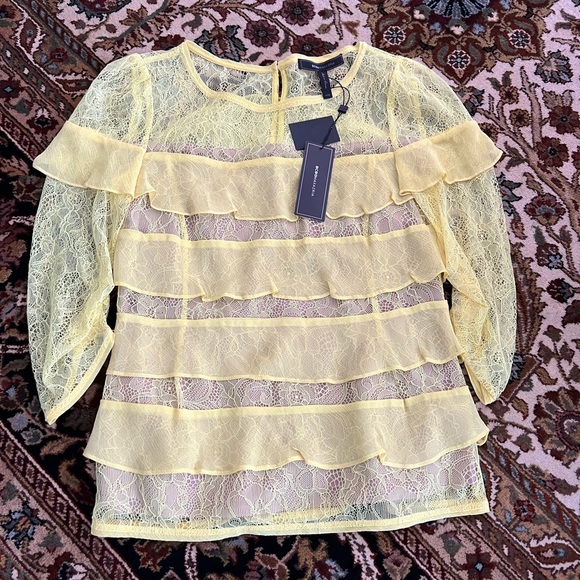 NWT BCBGMAXAZRIA BRIGHT CHARTREUSE MARAE TIERED LACE TOP - Picture 4 of 9